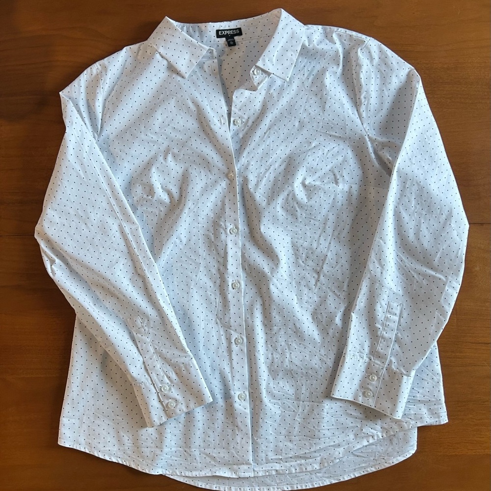 Express White Polka Dot Women’s Size XL Shirt